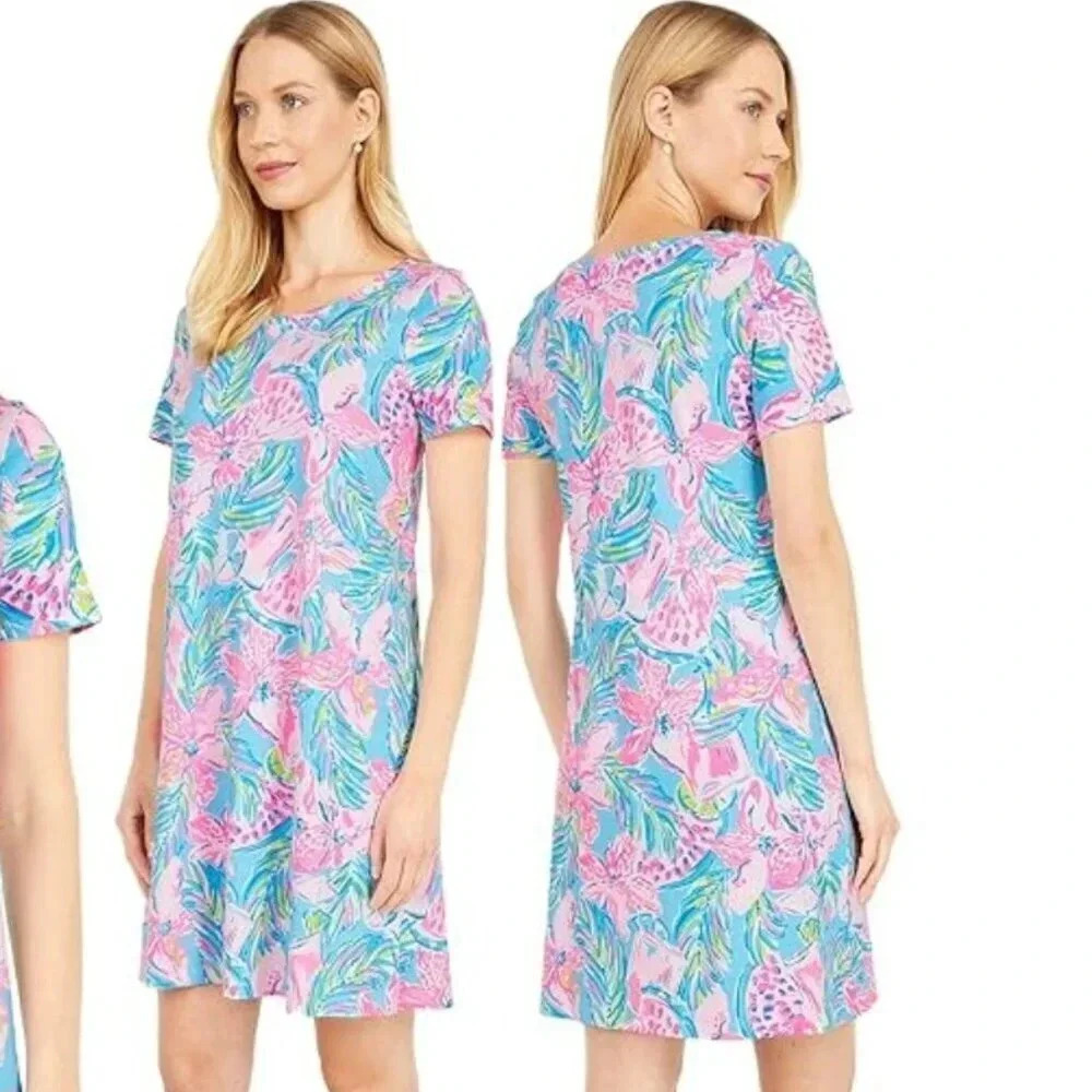 Lilly Pulitzer Cody T-Shirt Dress Short Sleeve Blue Ibiza Gimme The Juice Small